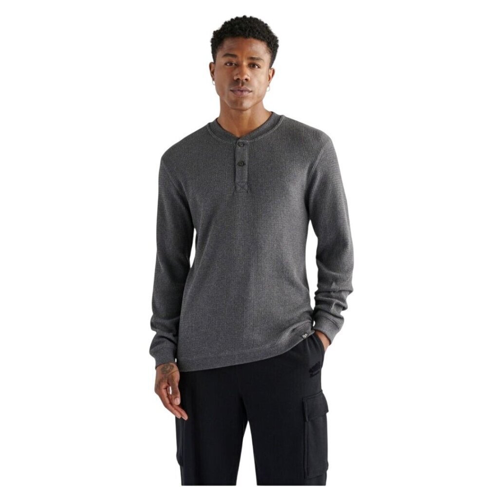 Roots Waffle Long Sleeve Henley Gray Comfort Quality Size L